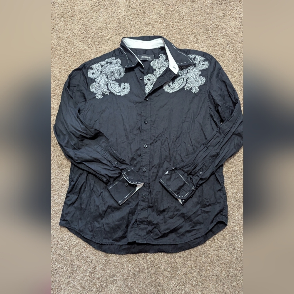 Jeffrey Campbell Black and Gray Embroidered Shirt Men Size XL